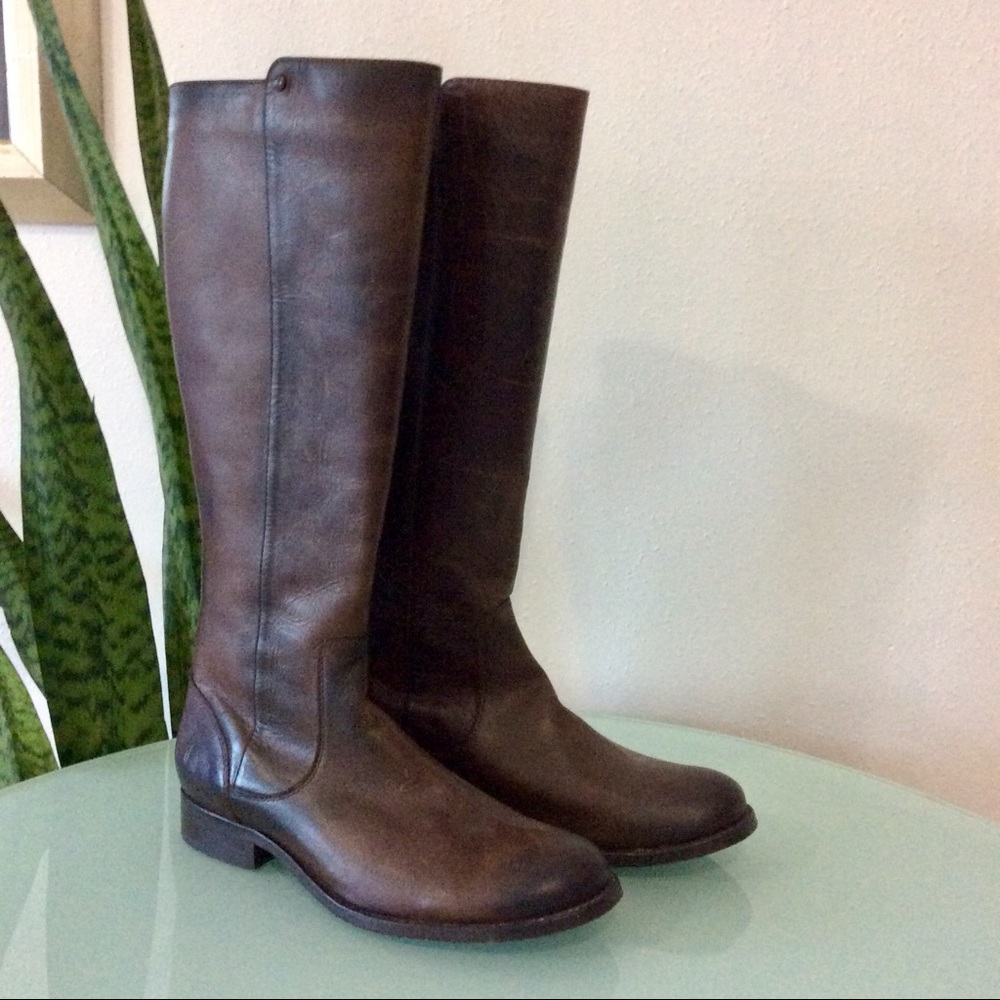 Frye Melissa Stud Back Zip Chocolate Brown Boots Sz 7